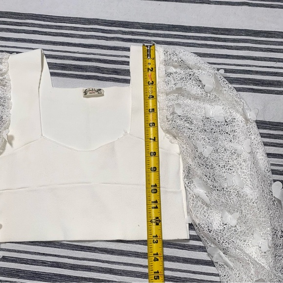 Intimately Free People White Flutter Butterfly‎ Mesh Sleeves Crop Top Small - Picture 6 of 10
